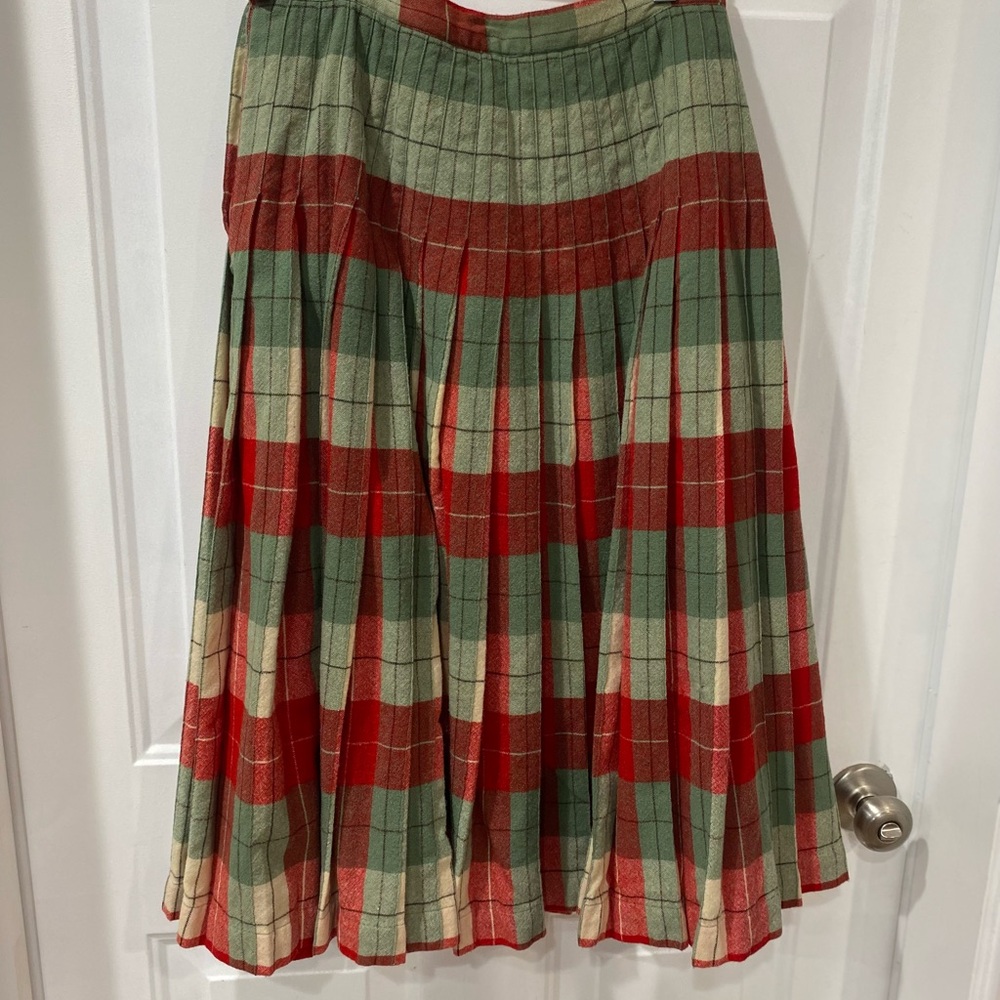 Vintage 50s red green Pleated Tartan Wool Shadow Plaid Reversible grudge skirt